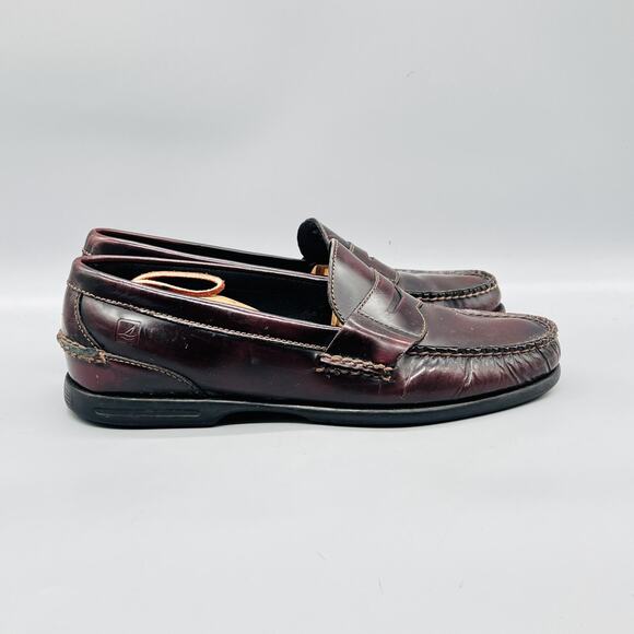 Sperry Shoes Men 11 Brown Leather Top Sider Slip On Penny Loafers Casual Comfort main image 9